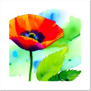 Colorful Digital Watercolor of Red Poppies (MD23Mrl012) Posters and Art